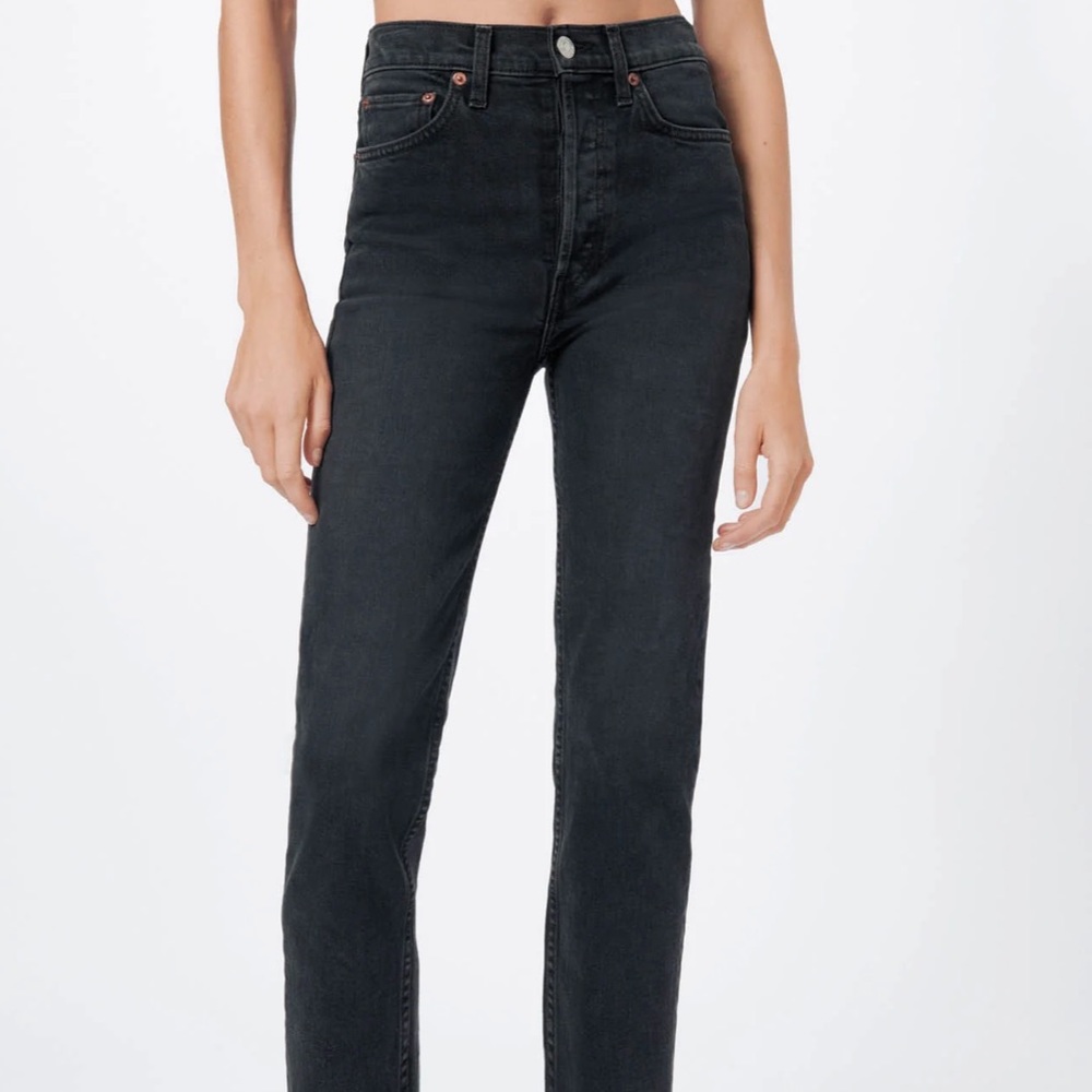 Re/Done Women's Straight Leg Jeans in Black - Picture 2 of 15